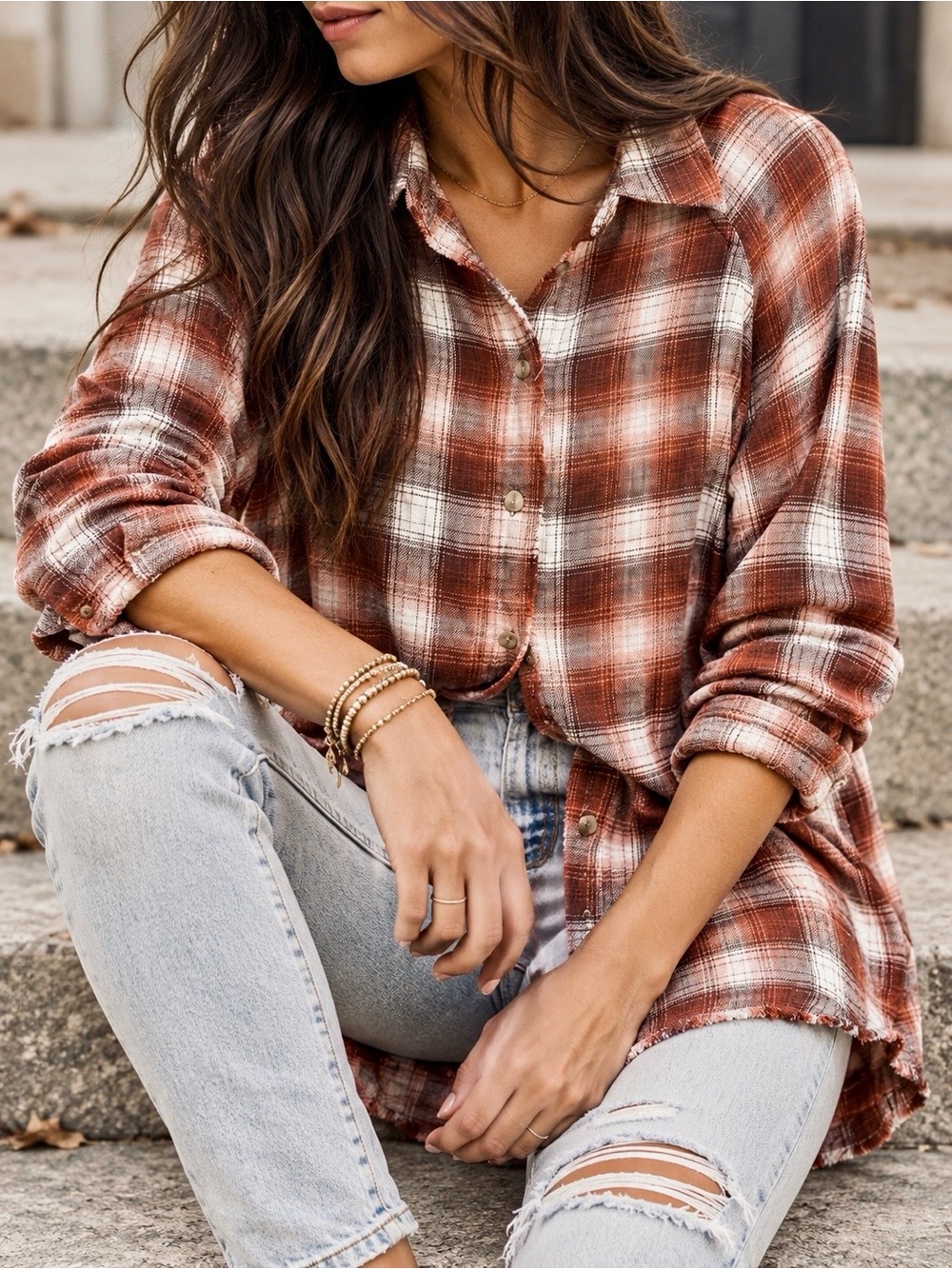 Lucky Brand Plaid Boyfriend Tunic Flannel Shirt Raw Hem Pockets XS
